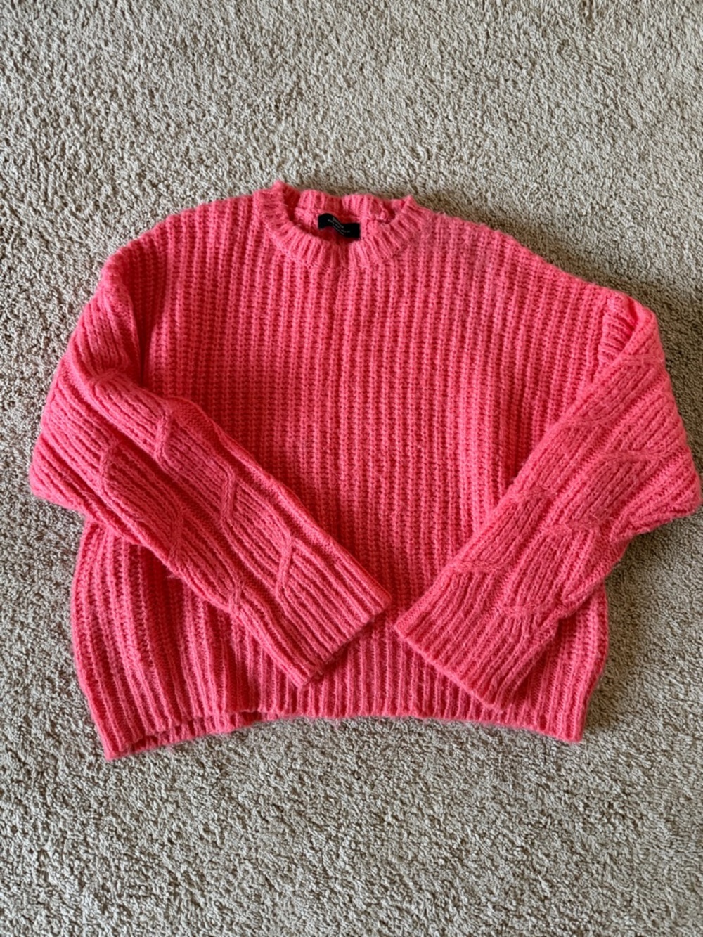 Bershka Coral-Pink Chunky Knit Crewneck Sweater
